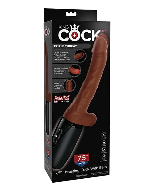 King Cock Plus Thrusting, Warming & Vibrating  7.5" Triple Threat Dong - Brown Vibrators