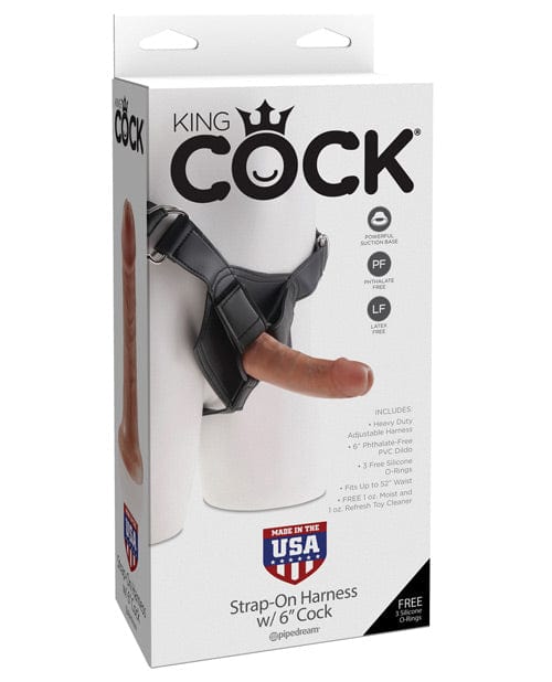 "King Cock Strap On Harness W/6"" Cock" Tan Strap Ons