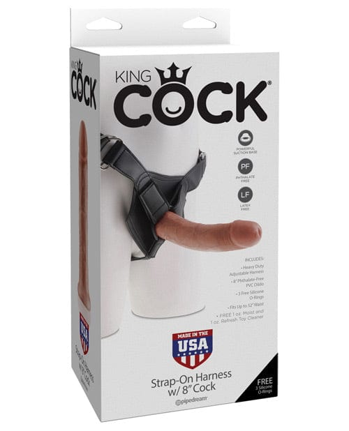 "King Cock Strap On Harness W/8"" Cock" Tan Strap Ons