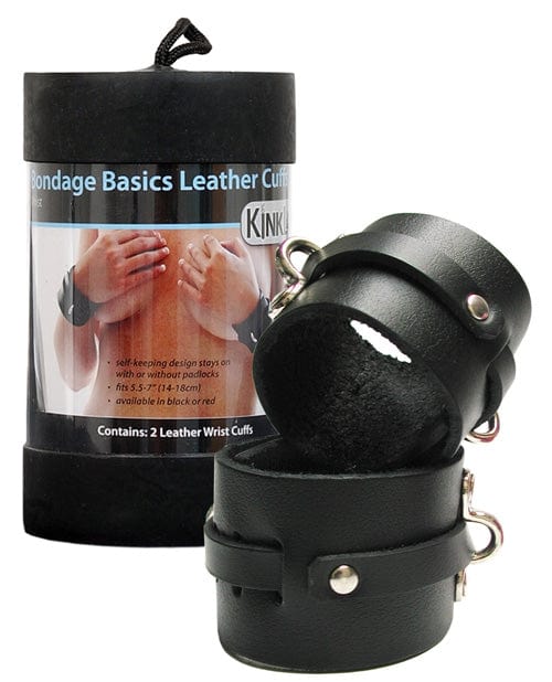KinkLab Leather Wrist Cuffs - Black Bondage Blindfolds & Restraints