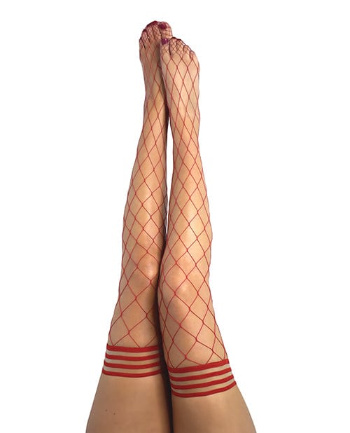 Kix'ies Claudia Large Net Fishnet Thigh Highs Red Size A Lingerie
