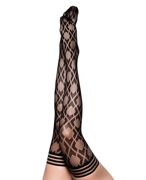 Kix'ies Elle Fishnet Diamond Thigh High Black A Lingerie