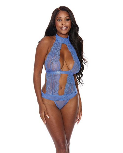 Lace & Mesh Halter Neck Teddy Periwinkle Small Lingerie