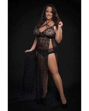 Lace Night Gown W/lace Pany Qn Lingerie - Plus/queen - Hanging