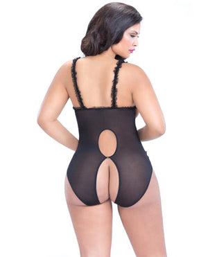 Lace Open Cup & Crotchless Teddy Lingerie - Plus/queen - Packaged