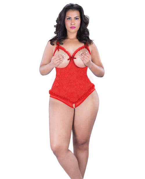 Lace Open Cup & Crotchless Teddy Red Lingerie - Plus/queen - Packaged