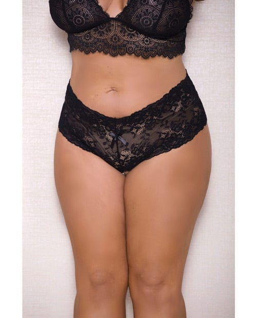 Lace & Pearl Boyshort W/satin Bow Accents Black / XL/2XL Lingerie - Plus/queen - Hanging