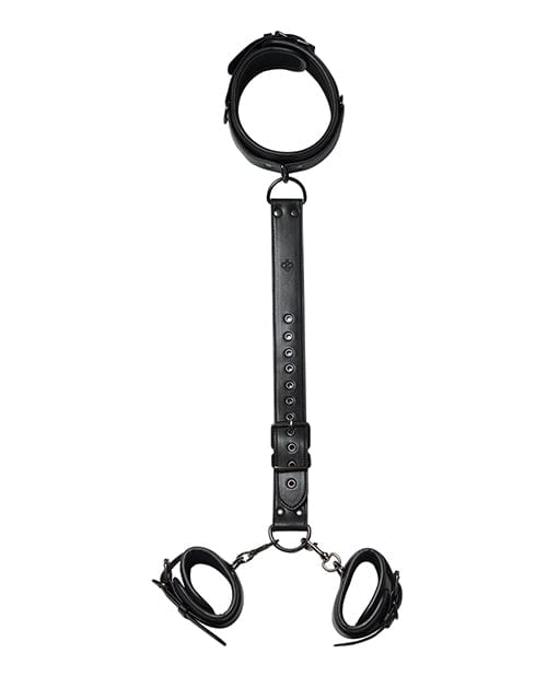 Locking Harness Collar to Wrist Restraints - Black Bondage Blindfolds & Restraints