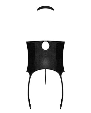 Lust Mistress Cupless Corset W/velcro Choker Collar, Metal Garters & G-string Black Lingerie