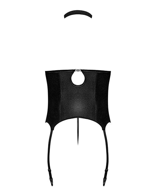 Lust Mistress Cupless Corset W/velcro Choker Collar, Metal Garters & G-string Black Lingerie