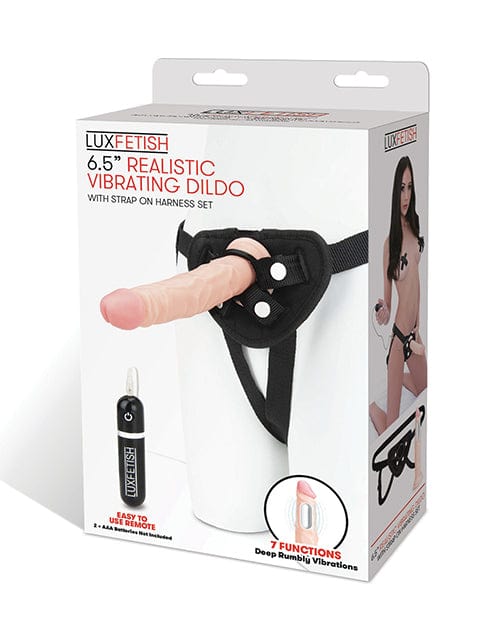 Lux Fetish 6.5" Realistic Vibrating Dildo w/Strap On Harness Set Strap Ons