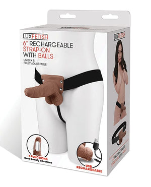 Lux Fetish 6" Rechargeable Strap On W/balls Brown Strap Ons