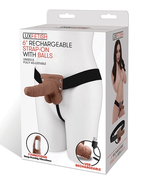 Lux Fetish 6" Rechargeable Strap On W/balls Brown Strap Ons