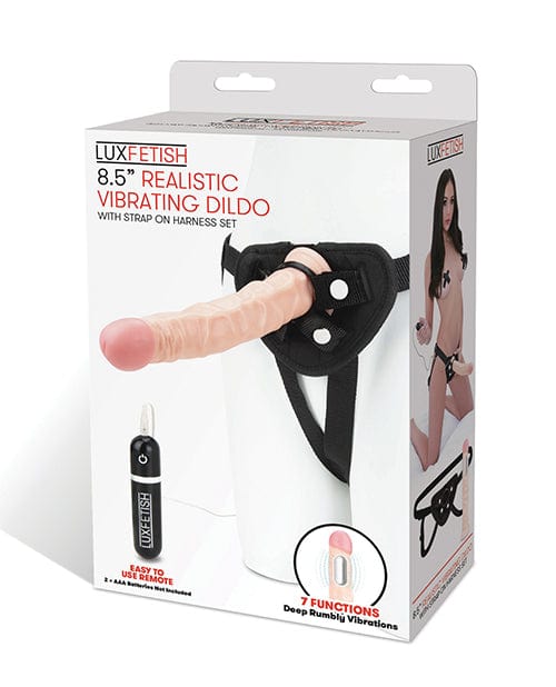 Lux Fetish 8.5" Realistic Vibrating Dildo w/Strap On Harness Set Strap Ons