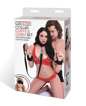 Lux Fetish Collar Cuffs & Leash Set - Removable Bondage Blindfolds & Restraints