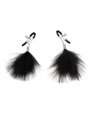 Lux Fetish Feather Nipple Clips - Black Bondage Blindfolds & Restraints