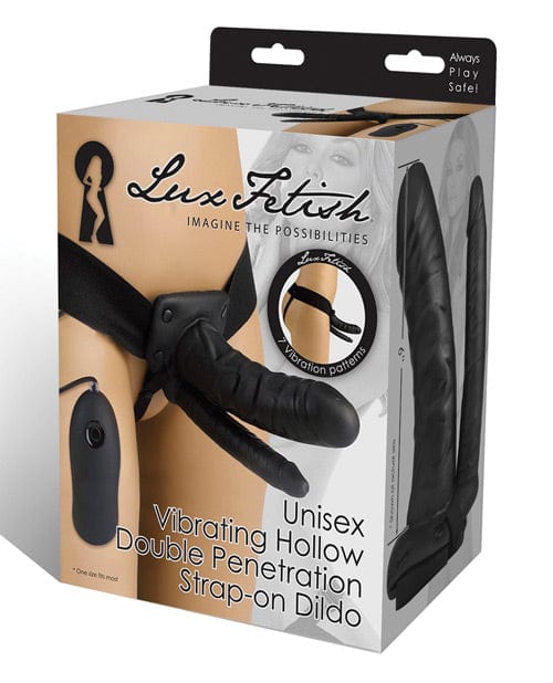 Lux Fetish Unisex Vibrating Hollow Double Penetration Strap On Dildo Strap Ons