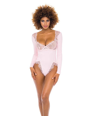 Maria Ribbed Knit & Lace Teddy Crystal Rose Large Lingerie