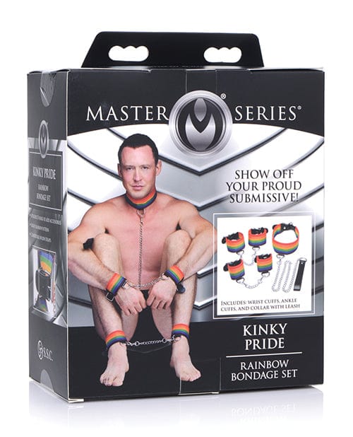 Master Series Kinky Pride Rainbow Bondage Set - Wrist & Ankle Cuffs & Collar w/Leash Bondage Blindfolds & Restraints