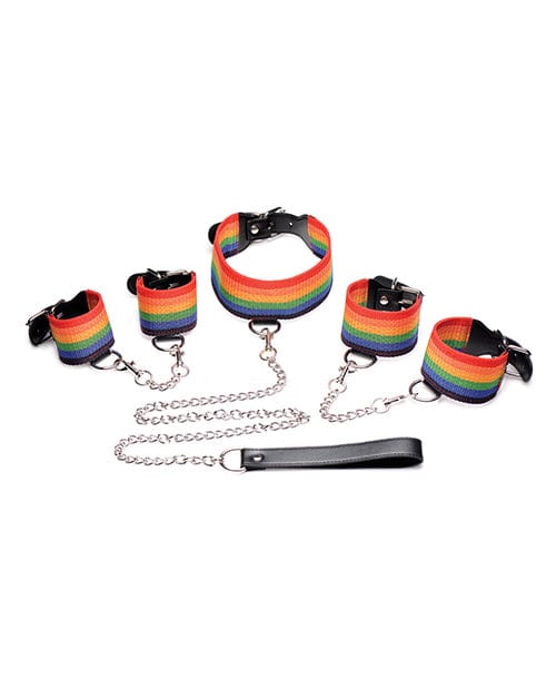 Master Series Kinky Pride Rainbow Bondage Set - Wrist & Ankle Cuffs & Collar w/Leash Bondage Blindfolds & Restraints