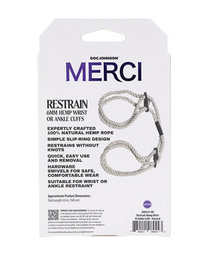 Merci Hogtie Bind & Tie Wrist or Ankle  Cuffs - 6 mm Hemp Natural Bondage Blindfolds & Restraints