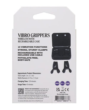 Merci Vibro Grippers Rechargeable Vibrating & Wireless Nipple Clamps - Black Bondage Blindfolds & Restraints