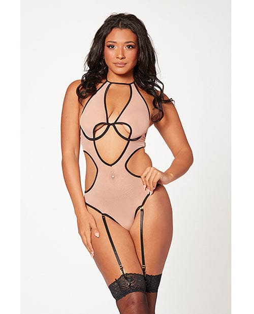 Mesh Cut Out Halter Teddy O/s Nude/Black Lingerie