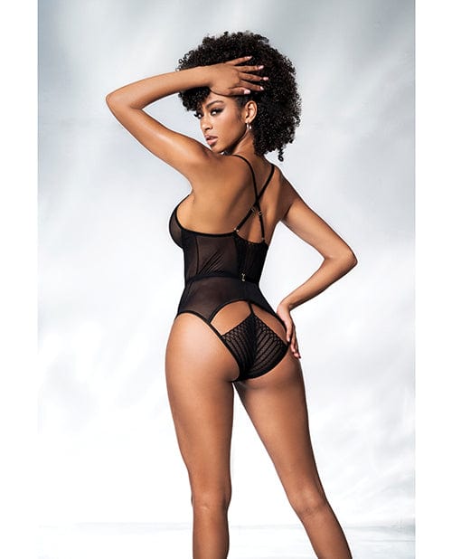 Mesh Cut Out Strappy Bodysuit Black Lingerie