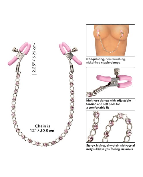 Nipple Play Crystal Chain Nipple Clamps - Pink Bondage Blindfolds & Restraints