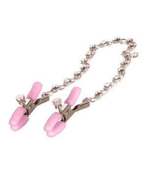 Nipple Play Crystal Chain Nipple Clamps - Pink Bondage Blindfolds & Restraints