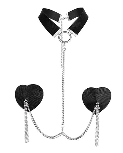 Nipplicious Dominatrix Leather Collar & Pasties W/chain Black Bondage Blindfolds & Restraints