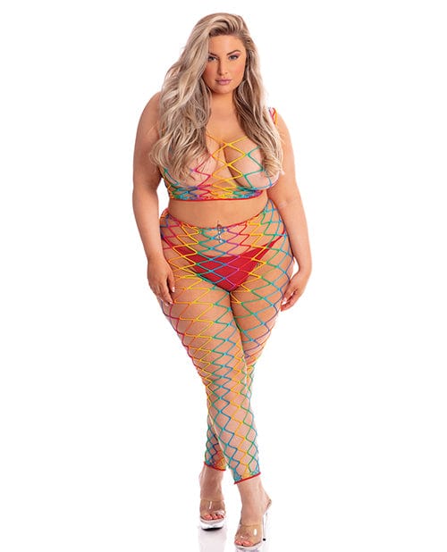 Pink Lipstick Roy G. Biv 2 Pc Bodystocking Rainbow Queen Size Lingerie - Plus/queen - Packaged