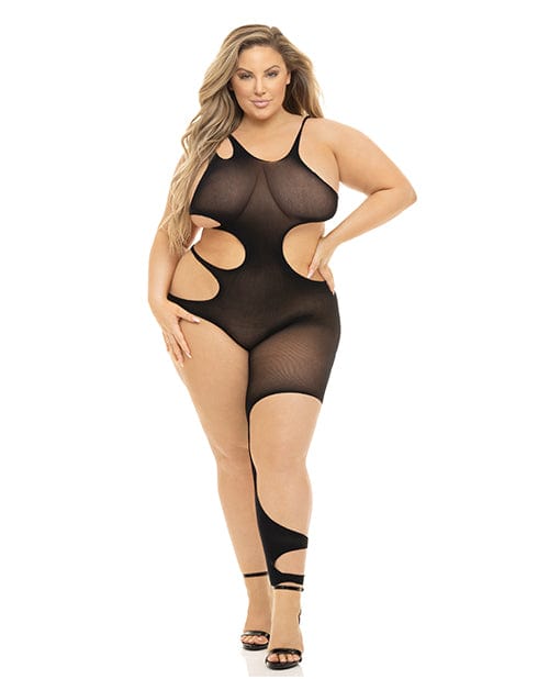 Pink Lipstick Show You How Cut Out Bodystocking Black Queen Lingerie - Plus/queen - Packaged
