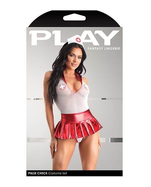 Play Pulse Check Collared Teddy W/open Back, Pleated Skirt, Medic Hat & Pasties Red/white Costumes