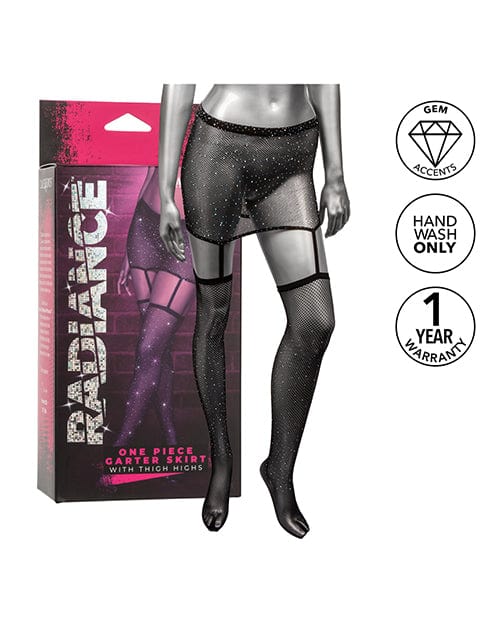 Radiance One Piece Garter Skirt W/thigh Highs - Black Lingerie