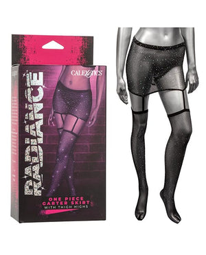 Radiance One Piece Garter Skirt W/thigh Highs - Black One Size Lingerie