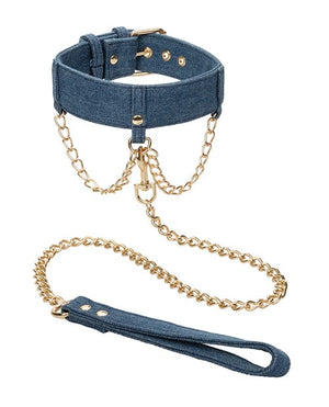 Ride 'Em Premium Denim Collection Collar w/Leash Bondage Blindfolds & Restraints