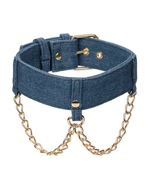 Ride 'Em Premium Denim Collection Collar w/Leash Bondage Blindfolds & Restraints