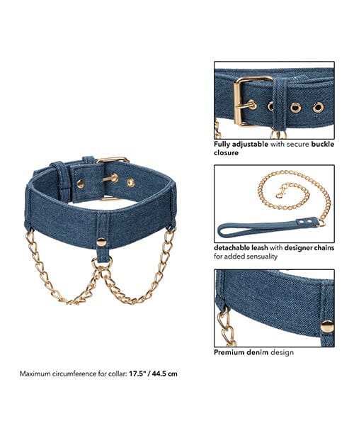 Ride 'Em Premium Denim Collection Collar w/Leash Bondage Blindfolds & Restraints