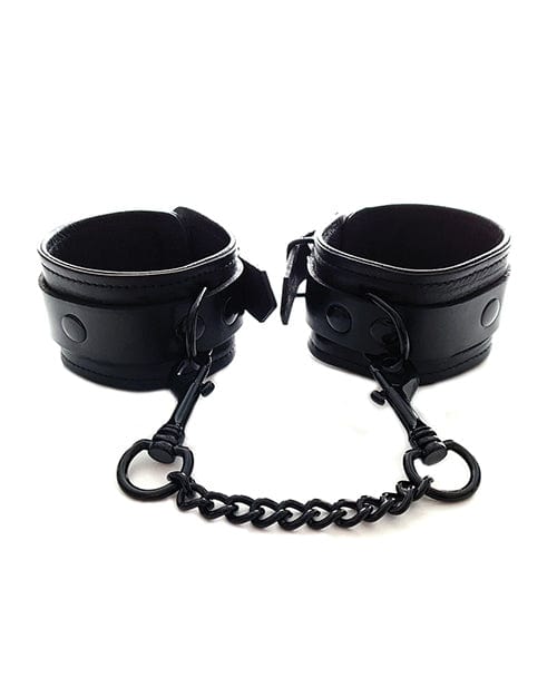 Rouge Leather Wrist Cuffs - Black with Black Bondage Blindfolds & Restraints