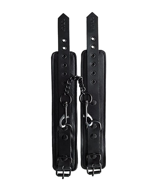 Rouge Leather Wrist Cuffs - Black with Black Bondage Blindfolds & Restraints