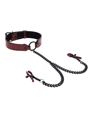 Saffron Collar w/Chain Nipple Clamps Bondage Blindfolds & Restraints