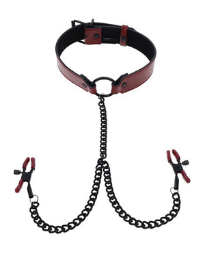 Saffron Collar w/Chain Nipple Clamps Bondage Blindfolds & Restraints