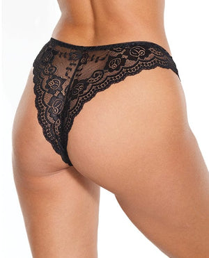 Scallop Stretch Lace High Leg Panty Black O/S Lingerie