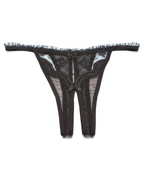 Scalloped Embroidery Crotchless Panty Black Lingerie