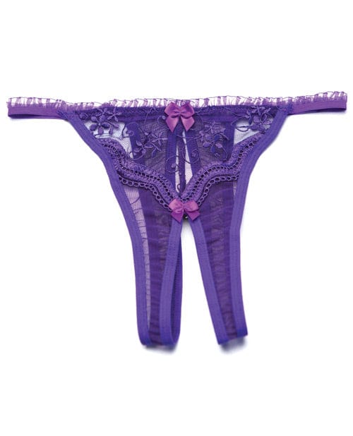 Scalloped Embroidery Crotchless Panty Purple Lingerie