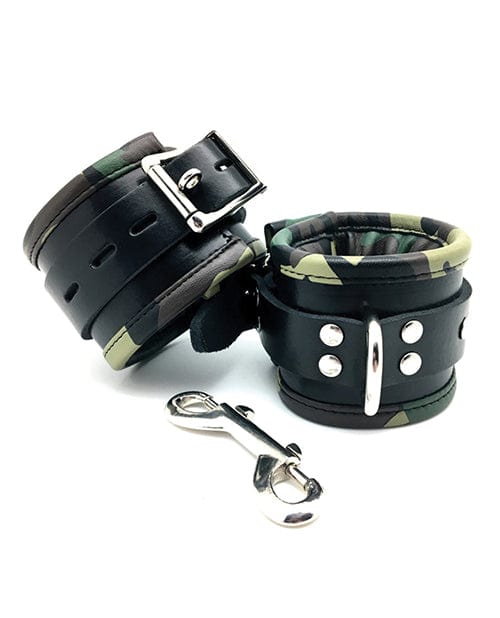 Sensual Sin Leather Padded Ankle Cuffs - Camo Piping Bondage Blindfolds & Restraints