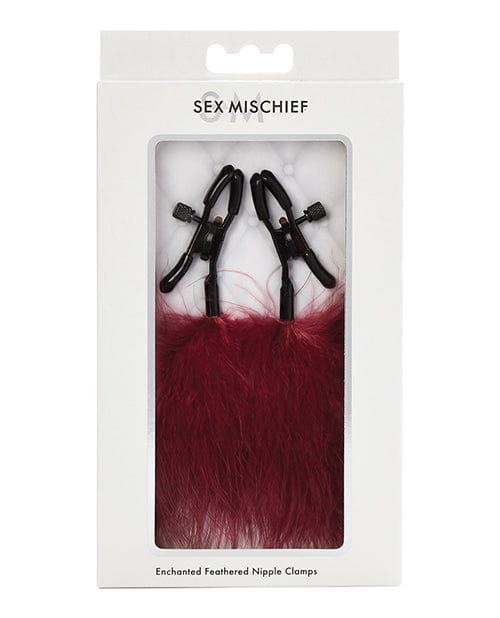 Sex & Mischief Enchanted Feather Nipple Clamps - Burgundy Bondage Blindfolds & Restraints