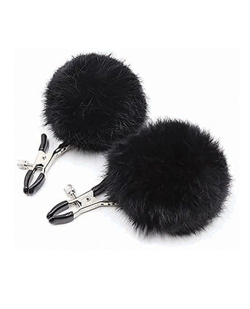 Sexy AF Nipple Clamps - Black Puff Ball Bondage Blindfolds & Restraints