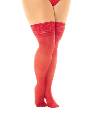 Sheer Thigh High W/stay Up Silicone Lace Top Red / Queen Lingerie - Plus/queen - Packaged